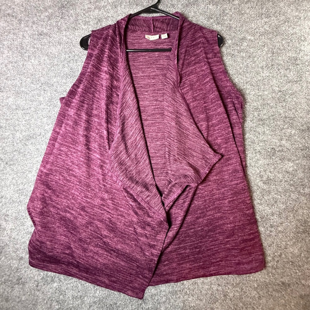 LOGO Lori Goldstein Womens Purple Space Dye Draped‎ Open Front Vest Medium M